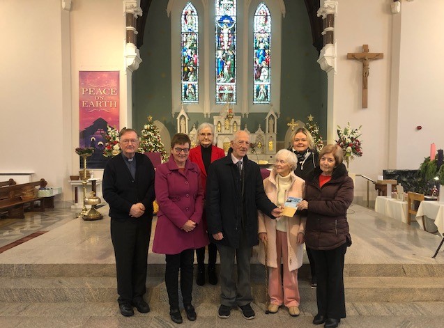 Presentation of Magh Ene Parish Draw First Prize of €1,000 to Ann & Pascal Buckley (Ballyshannon)
 by Very Rev Canon Ramon Munster P.P., Marian Ward, Bernie Ward, Donna Cheshire and Mary Mulreany.